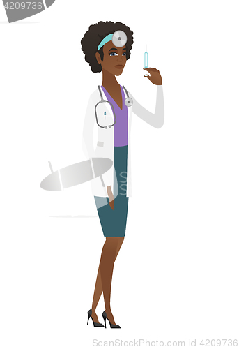 Image of Doctor holding syringe vector illustration.