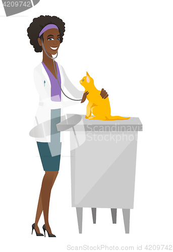 Image of Veterinarian examining cat vector illustration.