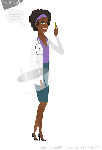 Image of Young african-american doctor with speech bubble.