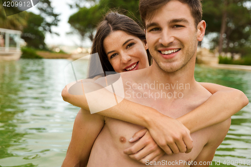 Image of Young couple having fun