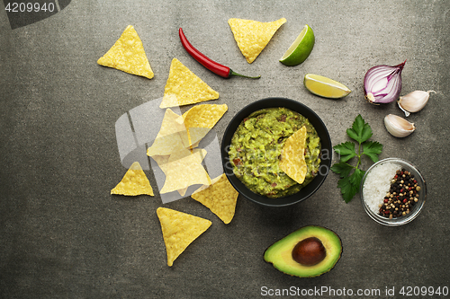 Image of Guacamole with nachos chips