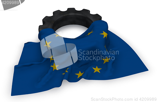Image of gear wheel and flag of the european union - 3d rendering
