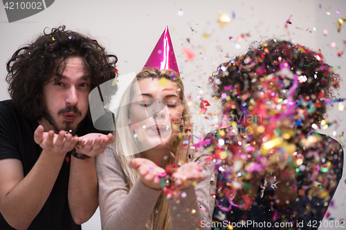 Image of confetti party multiethnic group of people