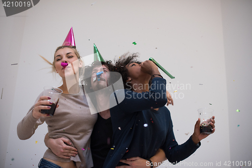 Image of confetti party multiethnic group of people