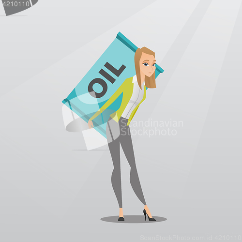 Image of Woman carrying oil barrel vector illustration.