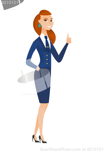 Image of Stewardess giving thumb up vector illustration.