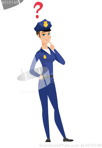 Image of Thinking policewoman with question mark.