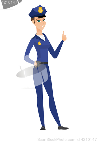 Image of Policewoman giving thumb up vector illustration.