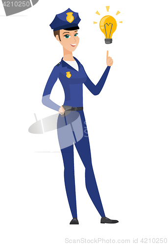 Image of Policewoman pointing at idea light bulb.