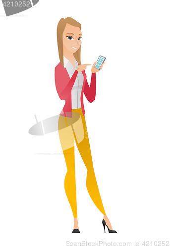 Image of Caucasian business woman holding a mobile phone.