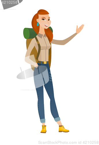 Image of Caucasian traveler showing a direction.