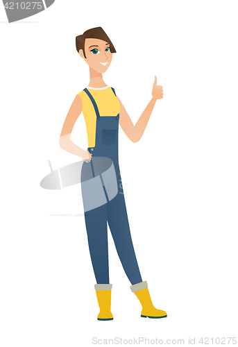 Image of Farmer giving thumb up vector illustration.