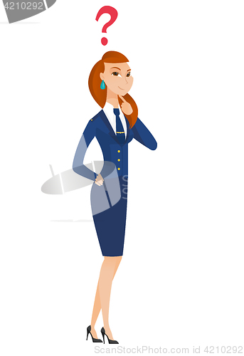 Image of Thinking stewardess with question mark.