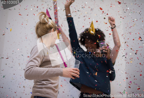 Image of confetti party multiethnic group of people