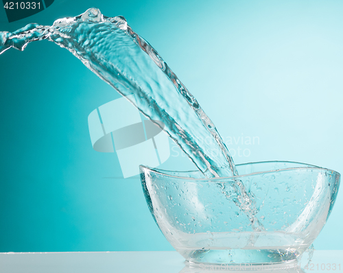 Image of The water splashing to glass bowl on white background