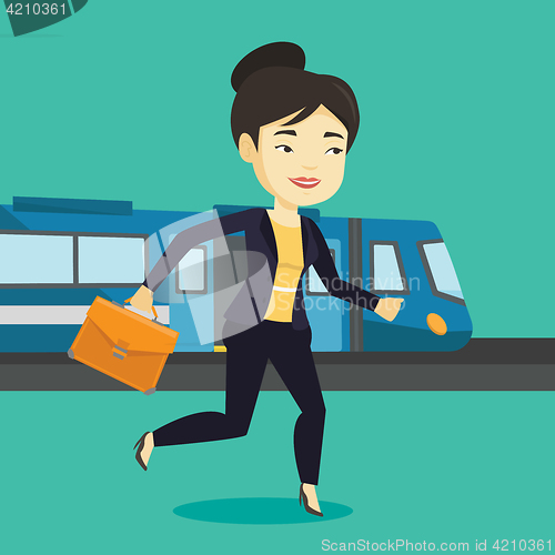 Image of Businesswoman at train station vector illustration