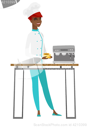 Image of Chef cook making coffee vector illustration.