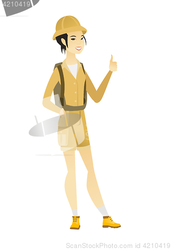 Image of Traveler giving thumb up vector illustration.