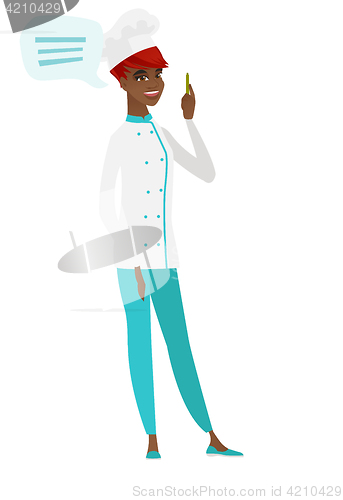 Image of African-american chef cook with speech bubble.
