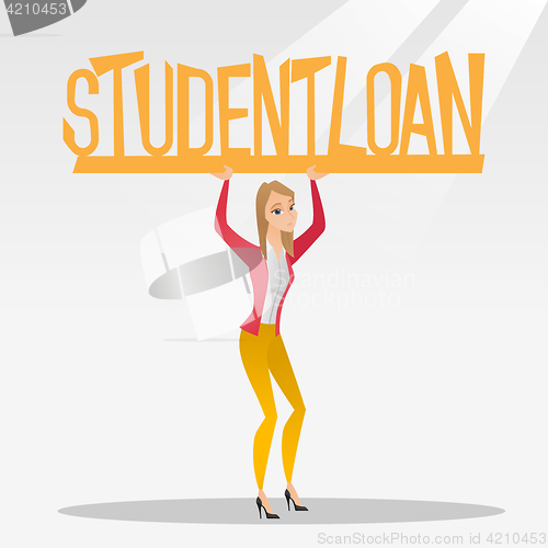 Image of Woman holding sign of student loan.