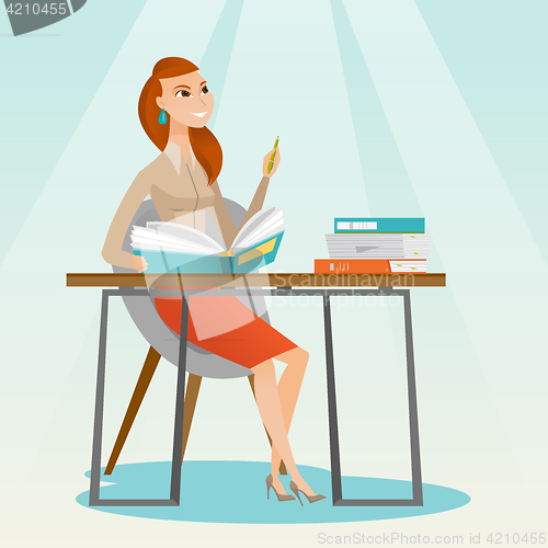 Image of Student writing at the desk vector illustration.