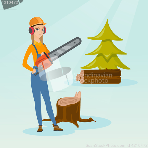 Image of Lumberjack with chainsaw vector illustration.