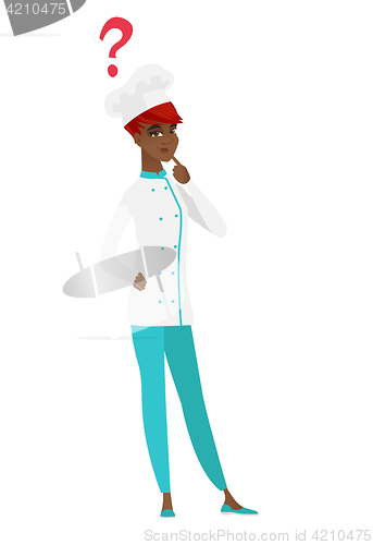 Image of Thinking chef cook with question mark.