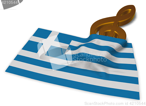 Image of clef and flag of greece - 3d rendering