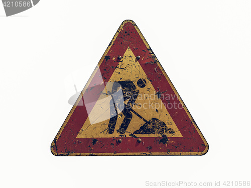 Image of Vintage looking Road works sign isolated