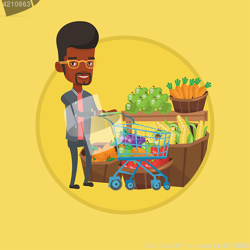 Image of Customer with shopping cart vector illustration.