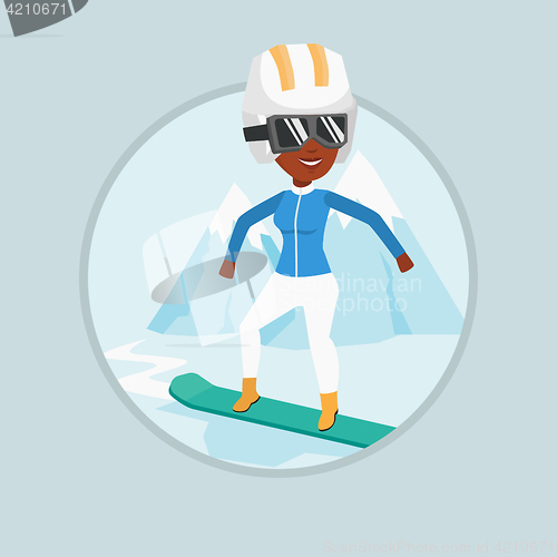 Image of Young woman snowboarding vector illustration.