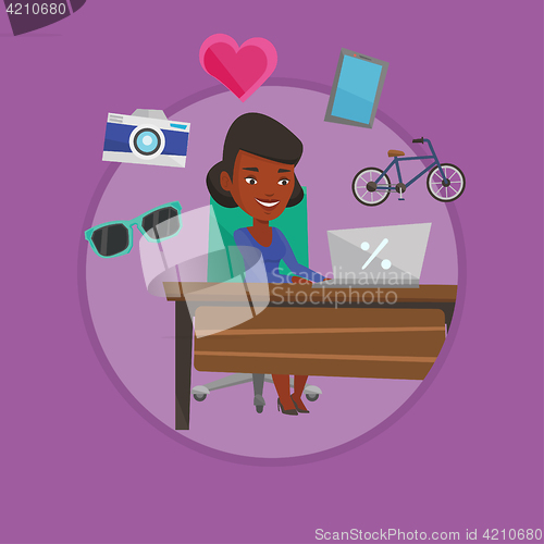 Image of Woman shopping online vector illustration.