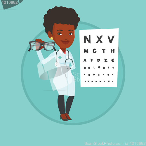 Image of Professional ophthalmologist holding eyeglasses.