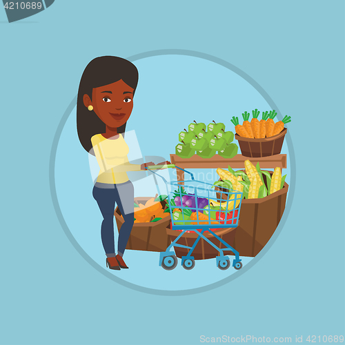 Image of Customer with shopping cart vector illustration.