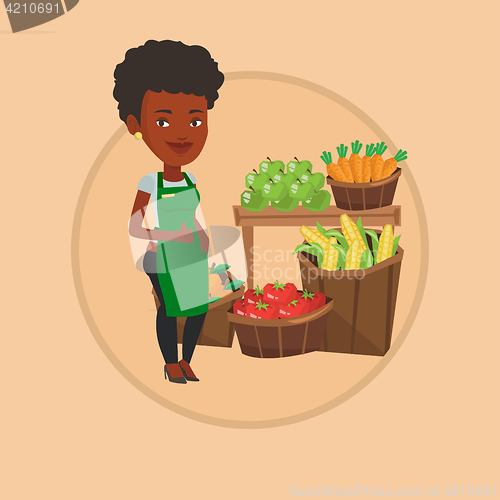 Image of Friendly supermarket worker vector illustration.