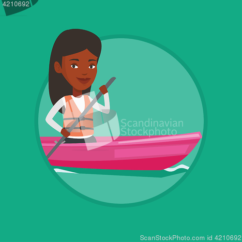 Image of Woman riding in kayak vector illustration.