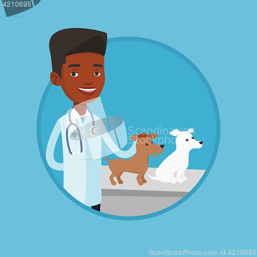 Image of Veterinarian examining dogs vector illustration.