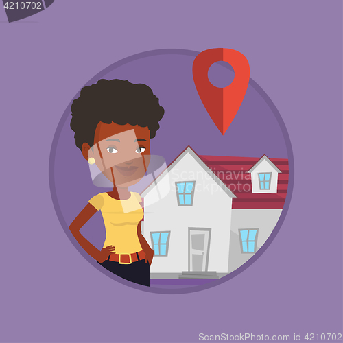Image of Realtor on background of house with map pointer.