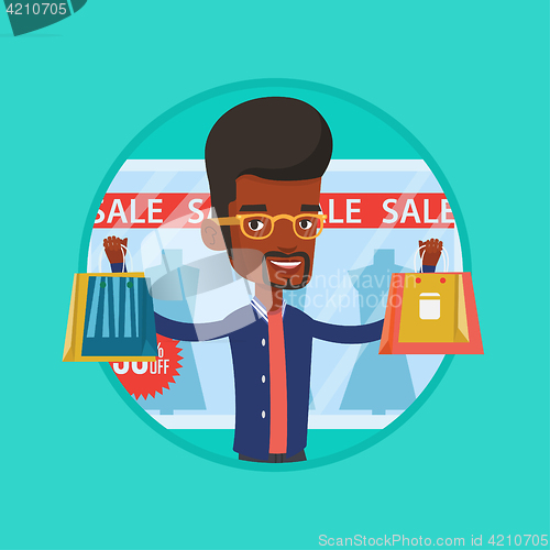 Image of Man shopping on sale vector illustration.