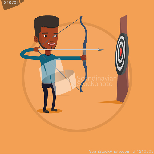 Image of Archer aiming with bow and arrow at the target.