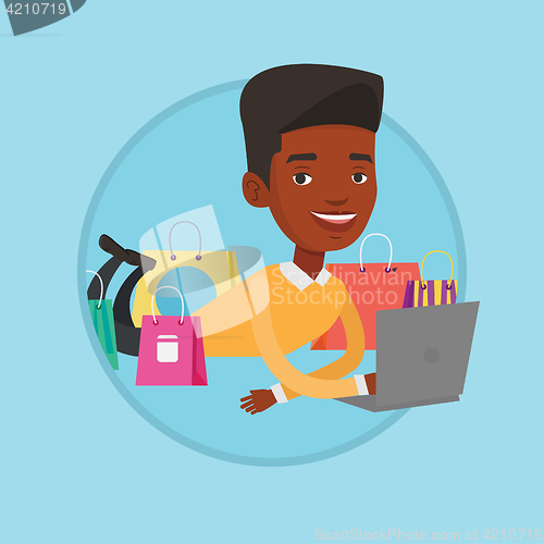 Image of Man shopping online vector illustration.