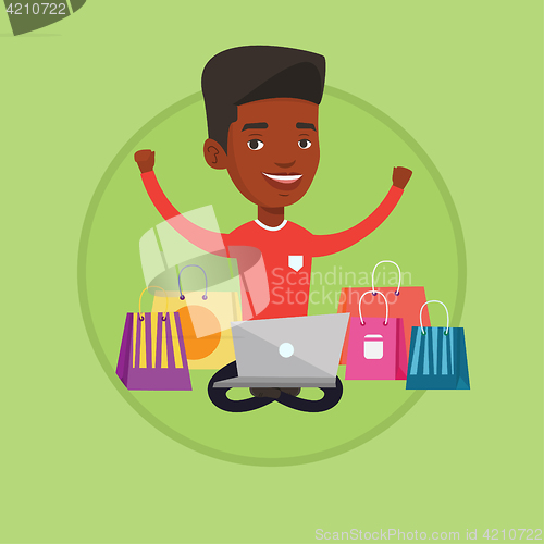 Image of Man shopping online vector illustration.