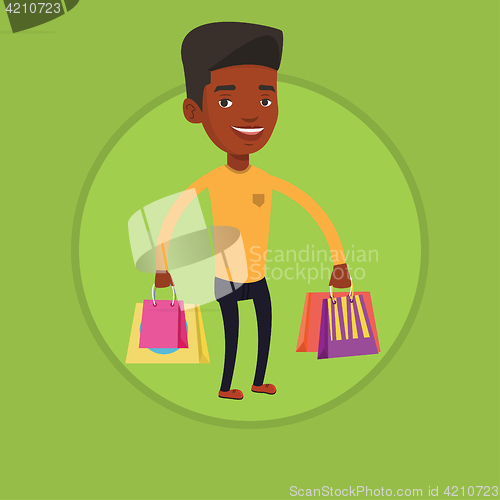 Image of Happy man with shopping bags vector illustration