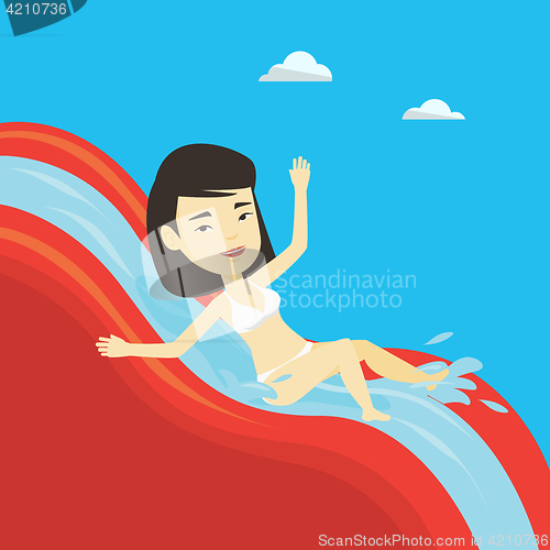 Image of Woman riding down waterslide vector illustration.