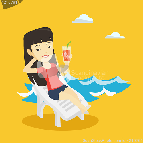 Image of Woman relaxing on beach chair vector illustration.