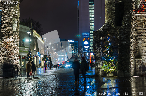 Image of Nightt view of the street, Tallinn Estonia.