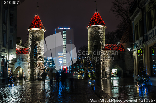 Image of Nightt view of the street, Tallinn Estonia.