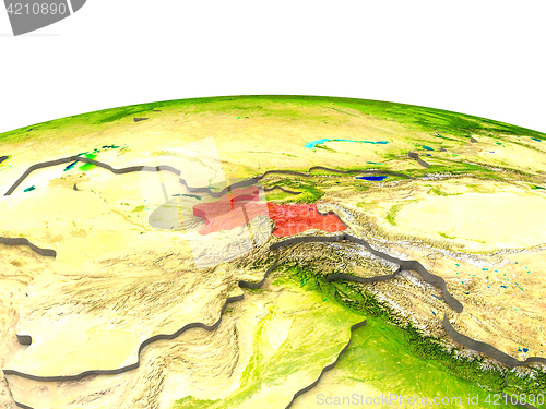 Image of Tajikistan on Earth in red