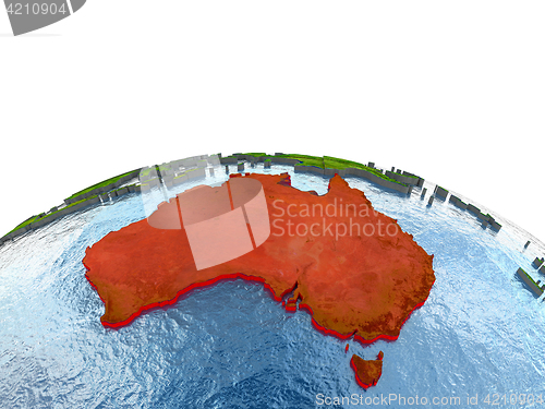 Image of Australia on Earth in red