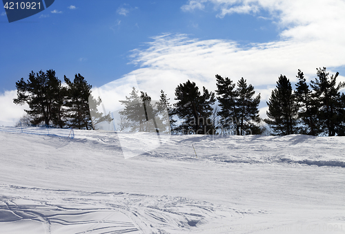 Image of Ski slope in sun winter day